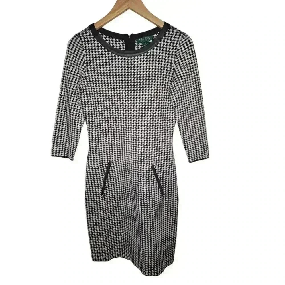 Lauren Ralph Lauren Houndstooth Print Dress Knee Length Formal Size XS